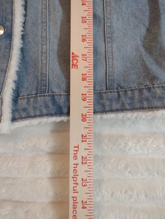New Madden NYC Denim Vest Women XXXL Cropped Faux Sherpa Trim Front Pockets NWT - Picture 7 of 11